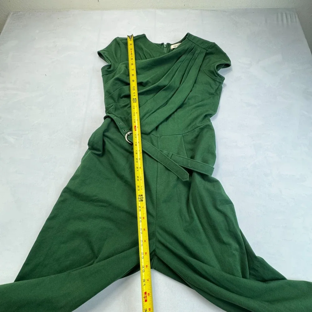 Zapelle Jumpsuit Womens S Green Surplice Neck Sleeveless Belted Waist Wide Leg
